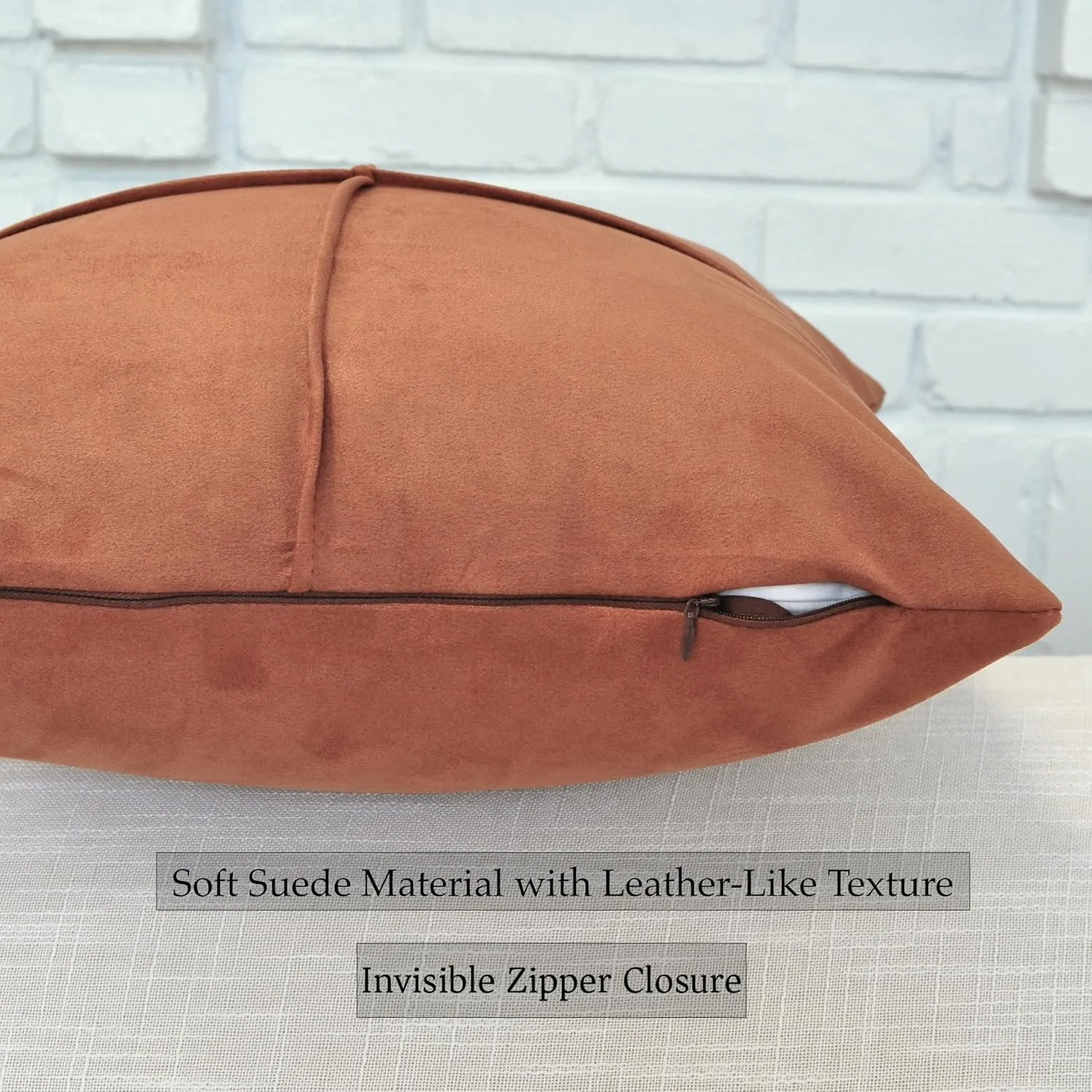 Terra Cotta/Rust Brown Pillow Covers Set of 2 Faux Suede Soft Leather Like Decorative Square Pillowcases for Couch Sofa Couch Chairs Vegan Suede Cushion Covers Rustic Modern Farmhouse Decor 18 x18