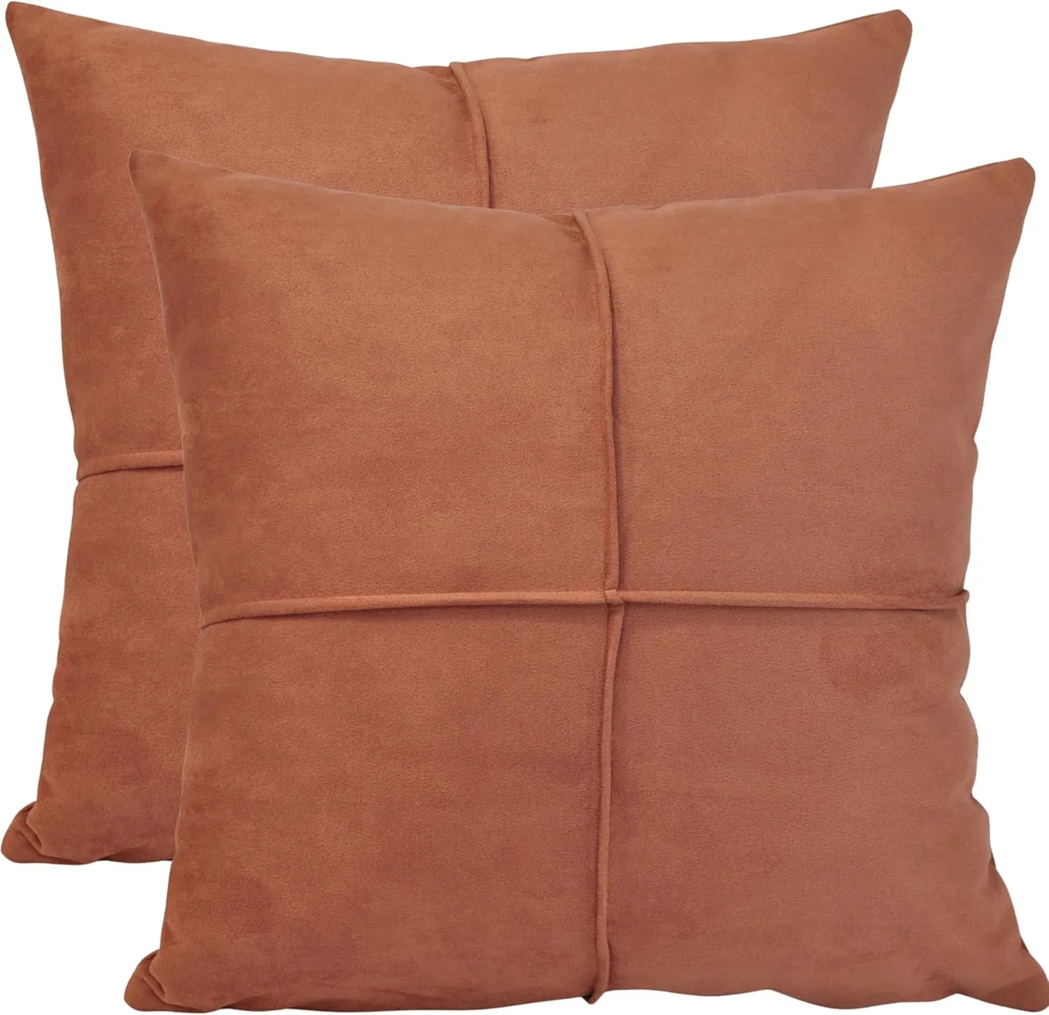 Terra Cotta/Rust Brown Pillow Covers Set of 2 Faux Suede Soft Leather Like Decorative Square Pillowcases for Couch Sofa Couch Chairs Vegan Suede Cushion Covers Rustic Modern Farmhouse Decor 18 x18
