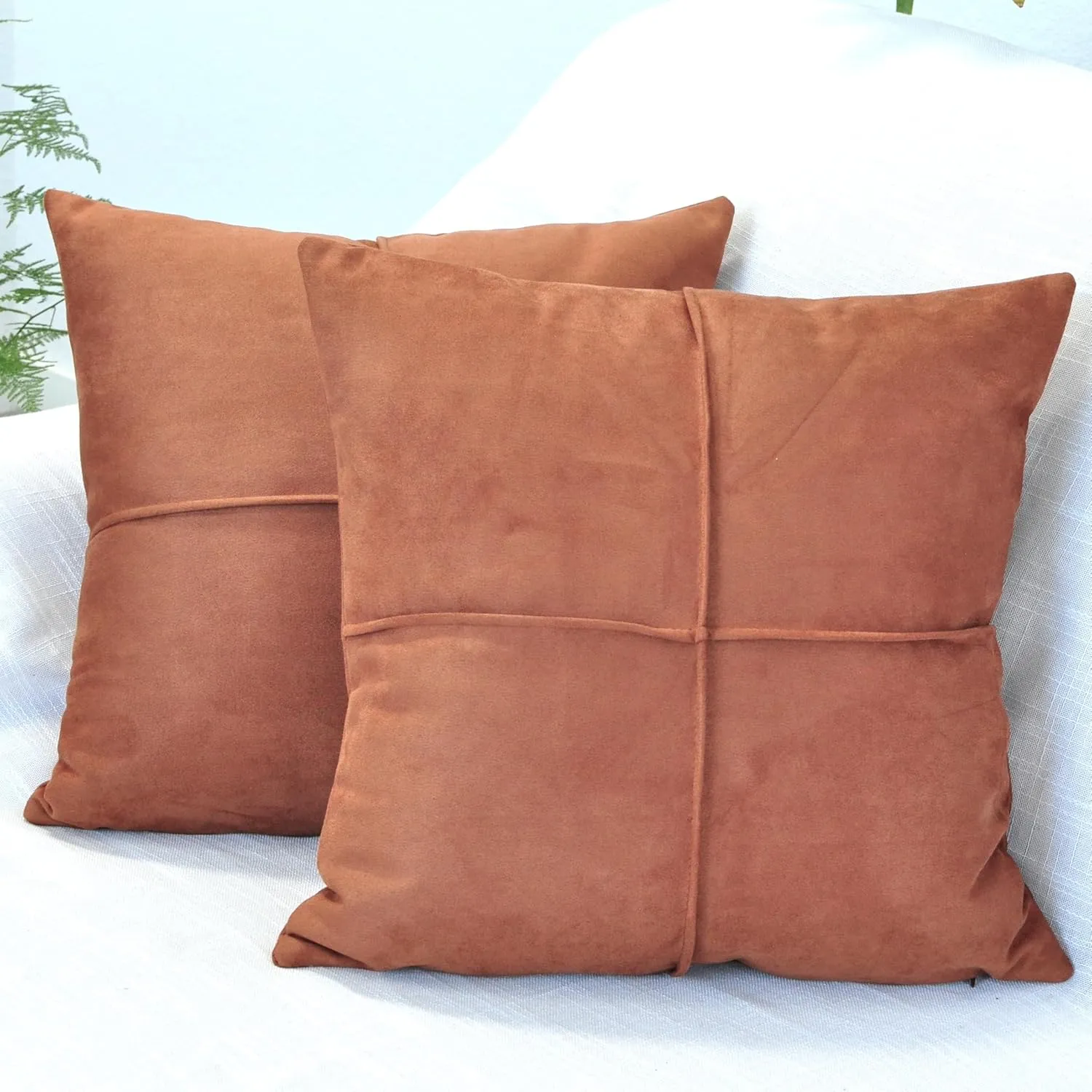 Terra Cotta/Rust Brown Pillow Covers Set of 2 Faux Suede Soft Leather Like Decorative Square Pillowcases for Couch Sofa Couch Chairs Vegan Suede Cushion Covers Rustic Modern Farmhouse Decor 18 x18