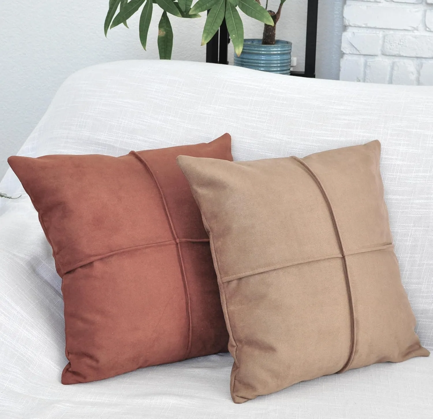 Terra Cotta/Rust Brown Pillow Covers Set of 2 Faux Suede Soft Leather Like Decorative Square Pillowcases for Couch Sofa Couch Chairs Vegan Suede Cushion Covers Rustic Modern Farmhouse Decor 18 x18