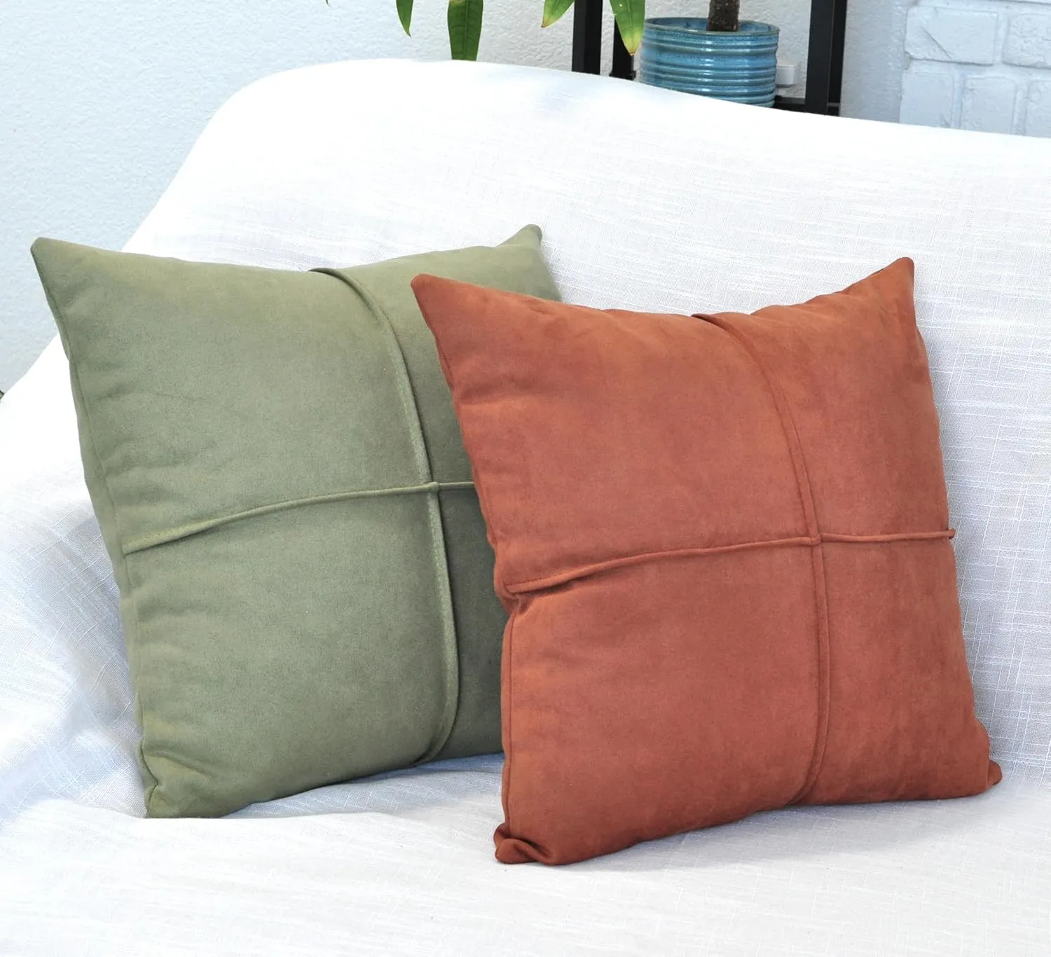 Terra Cotta/Rust Brown Pillow Covers Set of 2 Faux Suede Soft Leather Like Decorative Square Pillowcases for Couch Sofa Couch Chairs Vegan Suede Cushion Covers Rustic Modern Farmhouse Decor 18 x18