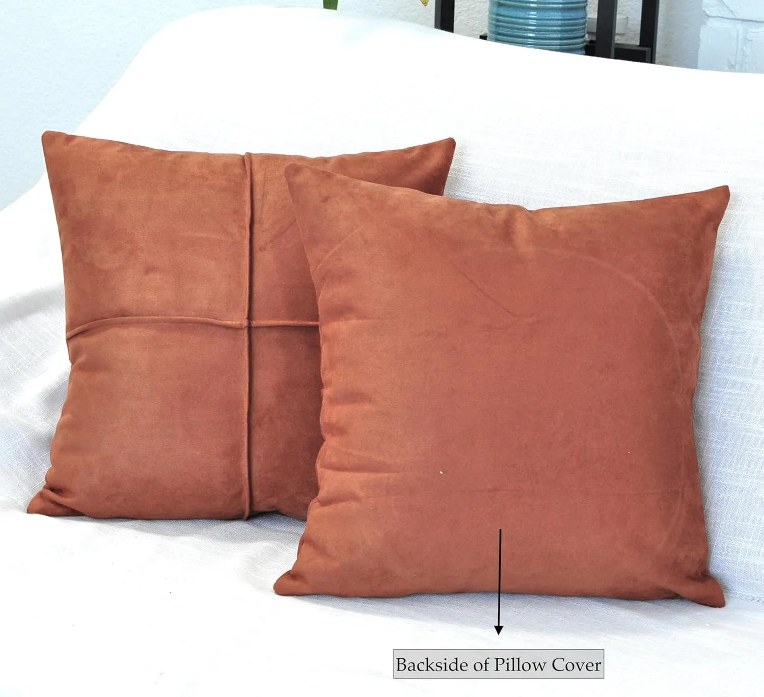 Terra Cotta/Rust Brown Pillow Covers Set of 2 Faux Suede Soft Leather Like Decorative Square Pillowcases for Couch Sofa Couch Chairs Vegan Suede Cushion Covers Rustic Modern Farmhouse Decor 18 x18
