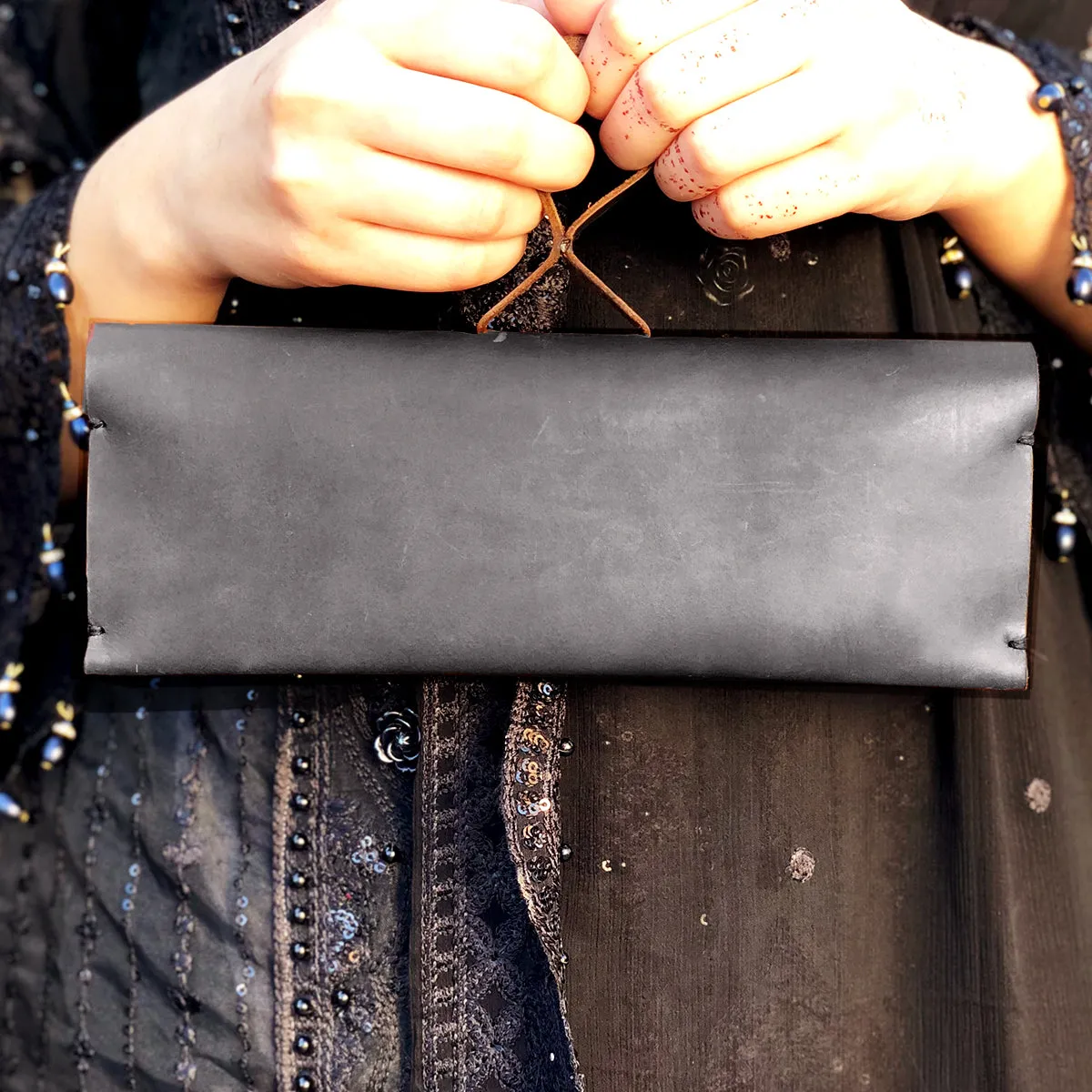 The Horizon: A Semi-Stitched Leather Long Wallet and Clutch - Coffee Color