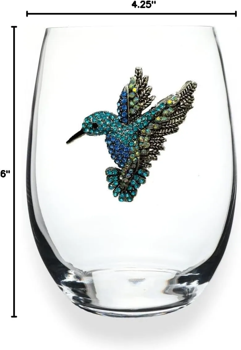 THE QUEENS' JEWELS Hummingbird Jeweled Stemless Wine Glass, 21 oz. - Unique Gift for Women, Birthday, Cute, Fun, Not Painted, Decorated, Bling, Bedazzled, Rhinestone