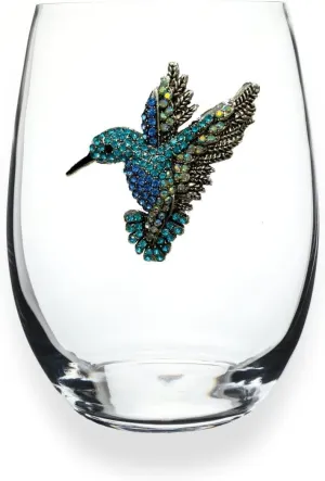 THE QUEENS' JEWELS Hummingbird Jeweled Stemless Wine Glass, 21 oz. - Unique Gift for Women, Birthday, Cute, Fun, Not Painted, Decorated, Bling, Bedazzled, Rhinestone