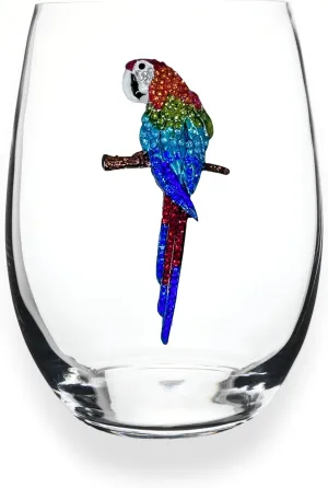 THE QUEENS' JEWELS Parrot Jeweled Stemless Wine Glass, 21 oz. - Unique Gift for Women, Birthday, Cute, Fun, Not Painted, Decorated, Bling, Bedazzled, Rhinestone