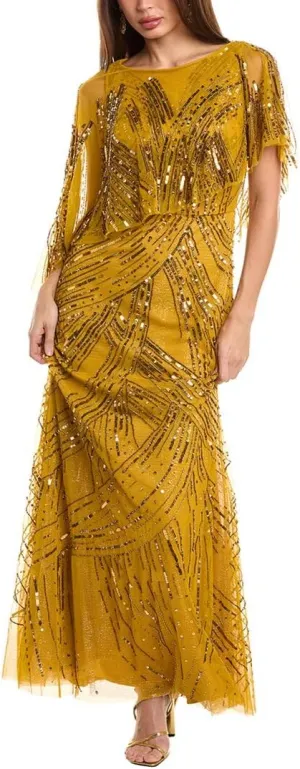 Theia Ayla Beaded Shawl Gown