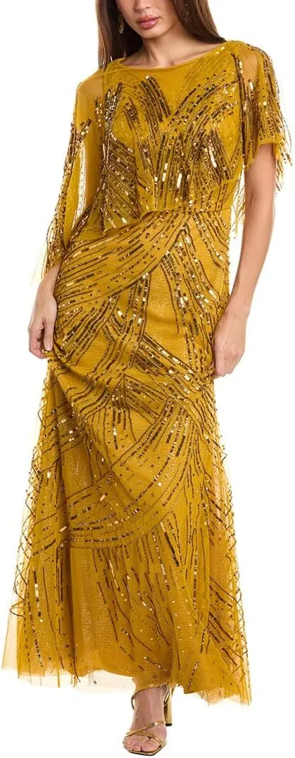 Theia Ayla Beaded Shawl Gown