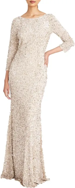 THEIA Womens Beaded Evening Dress Beige 8