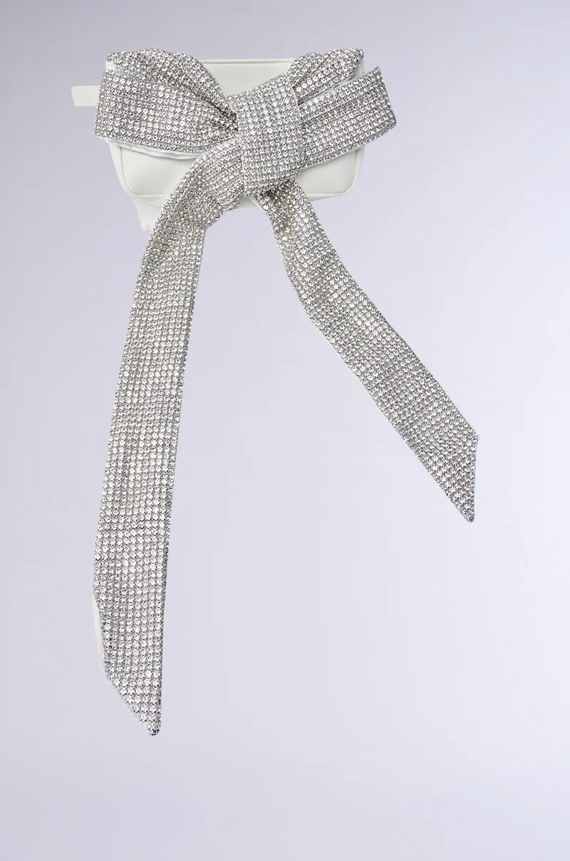 TIE IT UP RHINESTONE CLUTCH