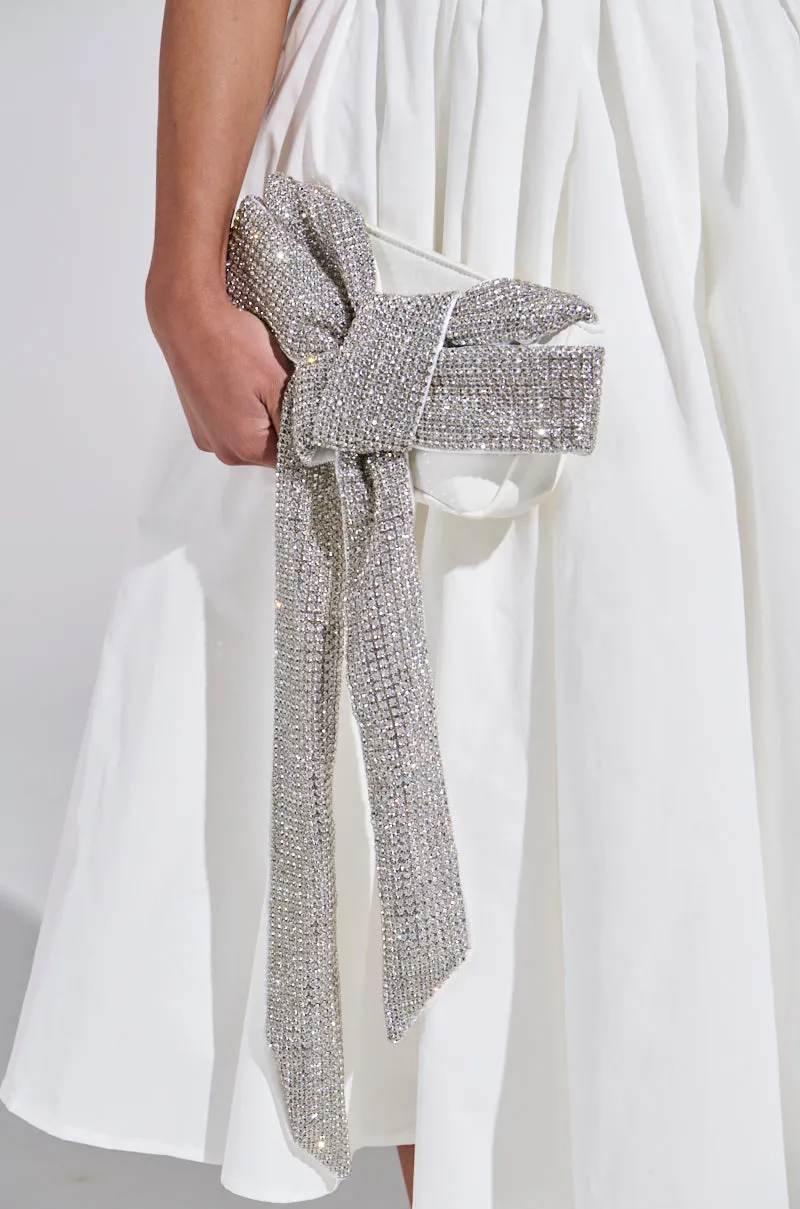 TIE IT UP RHINESTONE CLUTCH