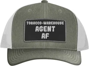 Tobacco-Warehouse Agent AF - Leather Black Patch Engraved Trucker Hat