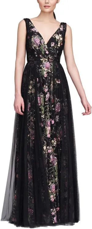 Toni V Neck Beaded Gown