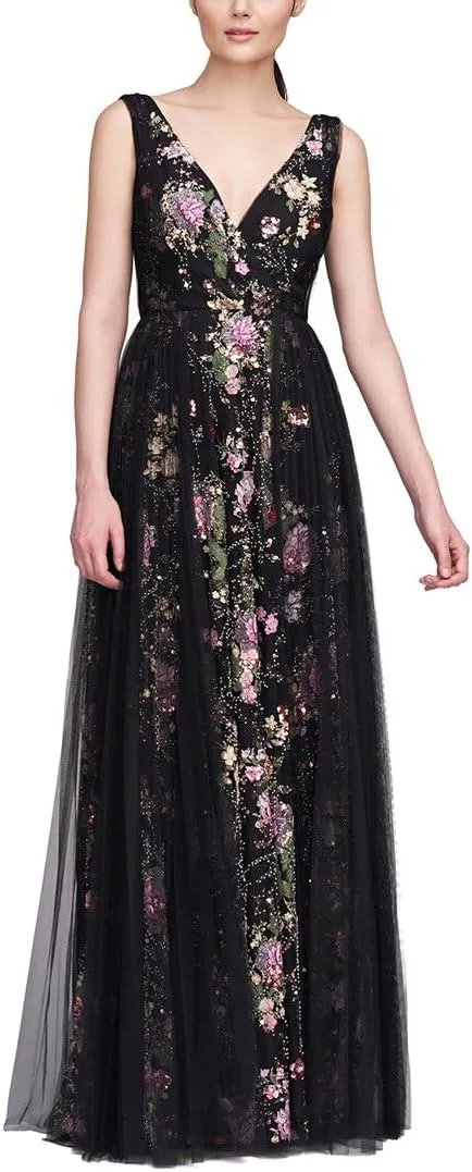 Toni V Neck Beaded Gown
