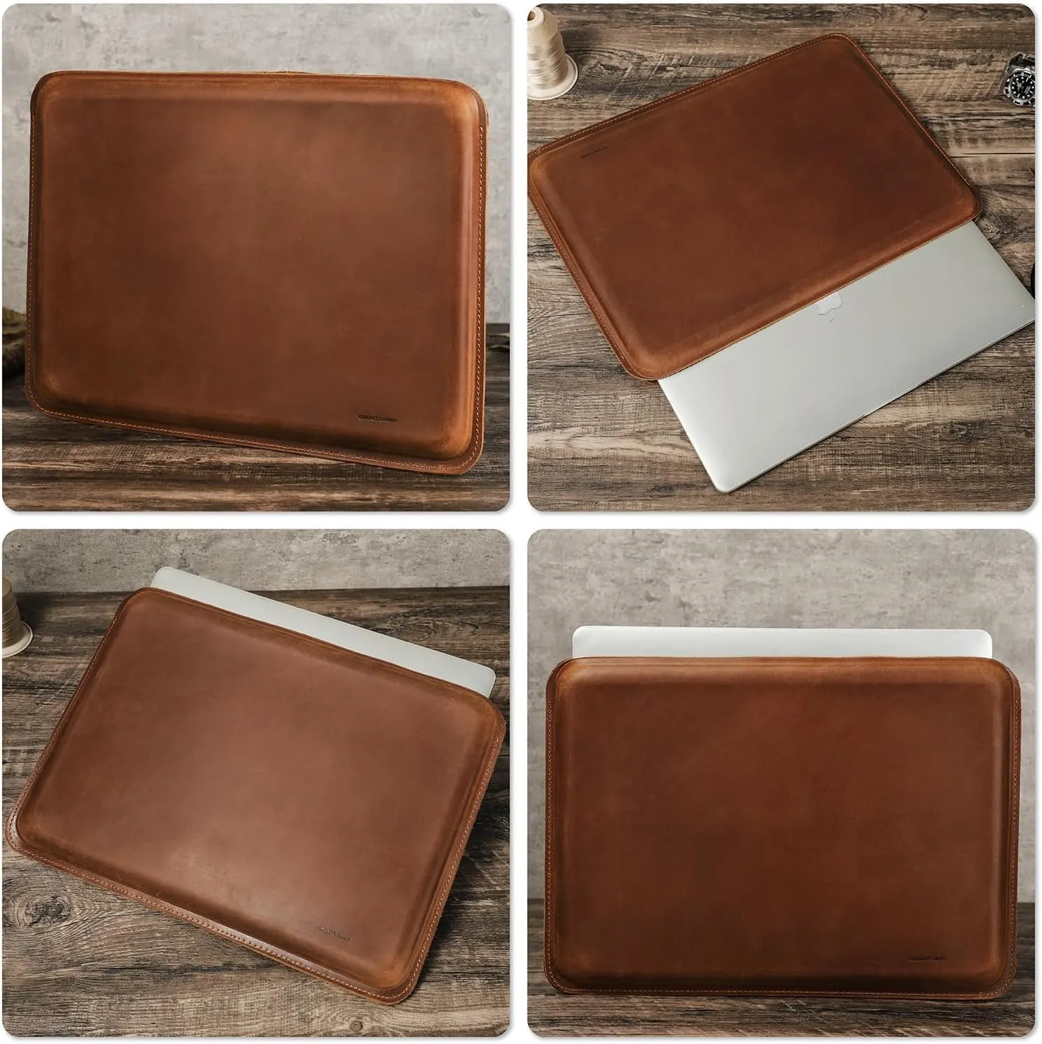 Top Grain Leather 16.2" Slim PC Sleeve Case, Solid Vintage Design, Handmade, Compatible with MacBook Pro 16.2" A2485 M1 Max 15" Touch Bar A2141 A1707 Pro 16" Touch ID A1990, Brown 16.2 Inch