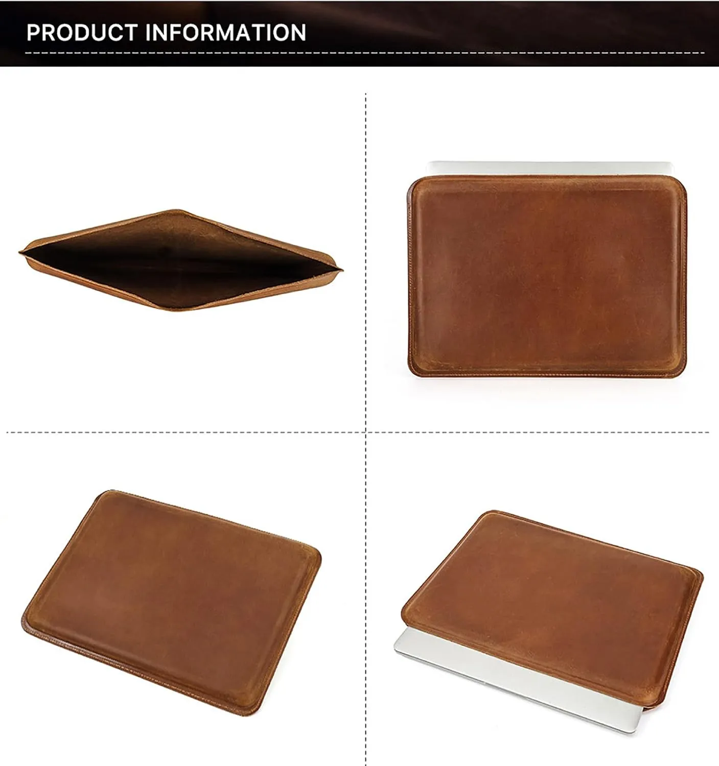 Top Grain Leather 16.2" Slim PC Sleeve Case, Solid Vintage Design, Handmade, Compatible with MacBook Pro 16.2" A2485 M1 Max 15" Touch Bar A2141 A1707 Pro 16" Touch ID A1990, Brown 16.2 Inch