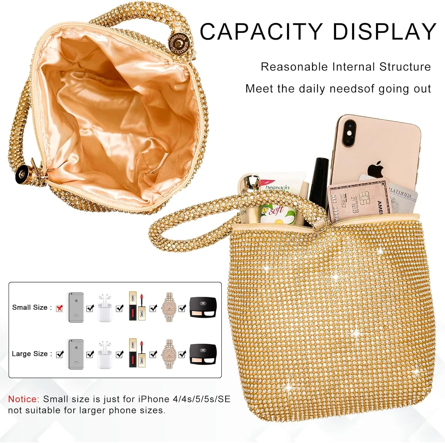 TOPALL Rhinestone Purse Sparkly Bag Silver Diamond Purses for Women Upgrade Evening Prom Rhinestone Handbag Hobo Bag