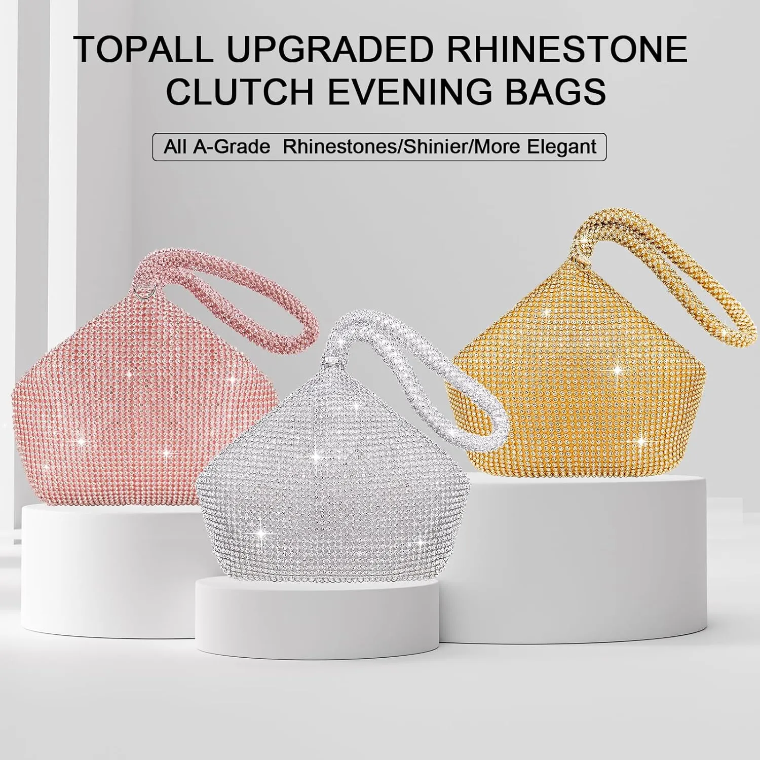 TOPALL Rhinestone Purse Sparkly Bag Silver Diamond Purses for Women Upgrade Evening Prom Rhinestone Handbag Hobo Bag