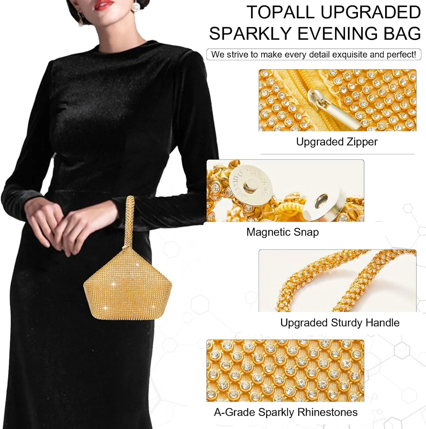 TOPALL Rhinestone Purse Sparkly Bag Silver Diamond Purses for Women Upgrade Evening Prom Rhinestone Handbag Hobo Bag