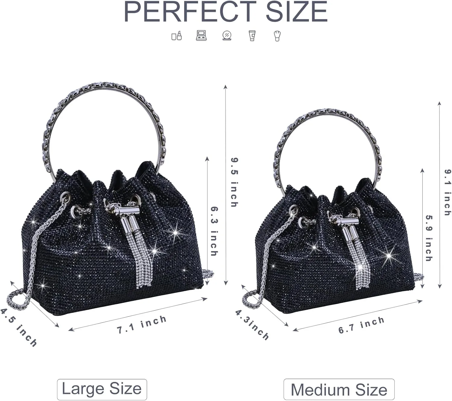TOPALL Upgrade Rhinestone Evening Bag Bling Purse Sparkly Diamond Silver Clutch Purses for Women Party Club Wedding Prom