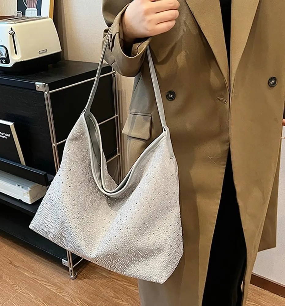 Tote Bags for Women Shiny Rhinestone Evening Hobo Bags Y2K Stylish Shoulder Handbag Satchel Purse with Zip