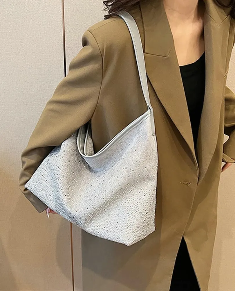 Tote Bags for Women Shiny Rhinestone Evening Hobo Bags Y2K Stylish Shoulder Handbag Satchel Purse with Zip