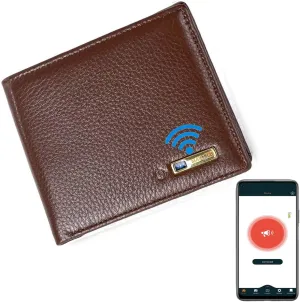 Trackable Anti-Lost Bluetooth Wallet, Intelligent Tracker Finder with Position Locator (Via Phone GPS) Bifold Cowhide Leather Minimalist Credit Card Purse (Brown, Horizontal)