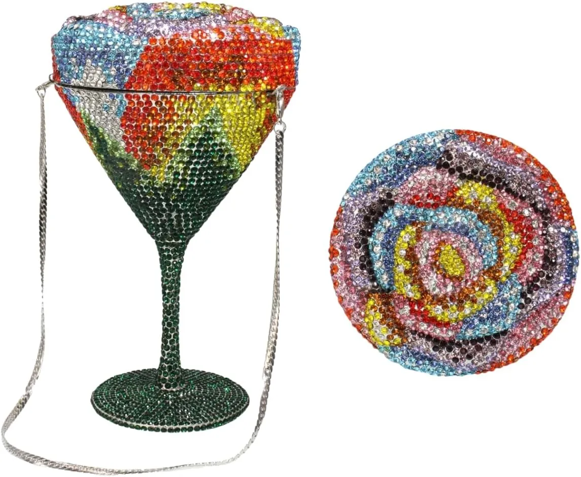 UMREN Cocktail Goblet Rhinestone Clutch for Women Unique Crystal Evening Bag Diamond Purse Wedding Party Prom Handbag