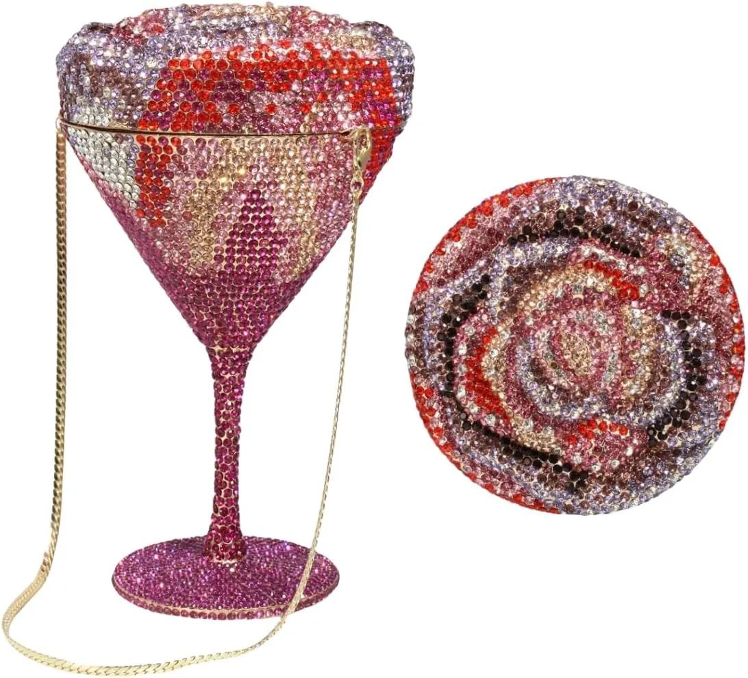 UMREN Cocktail Goblet Rhinestone Clutch for Women Unique Crystal Evening Bag Diamond Purse Wedding Party Prom Handbag