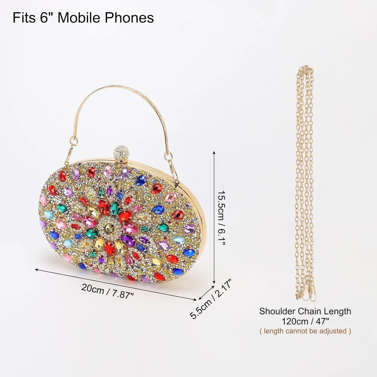 uxcell Evening Bags for Women, Sparkly Crystal Rhinestone Clutch Purse with Chain Strap Shoulder Bag Handbag