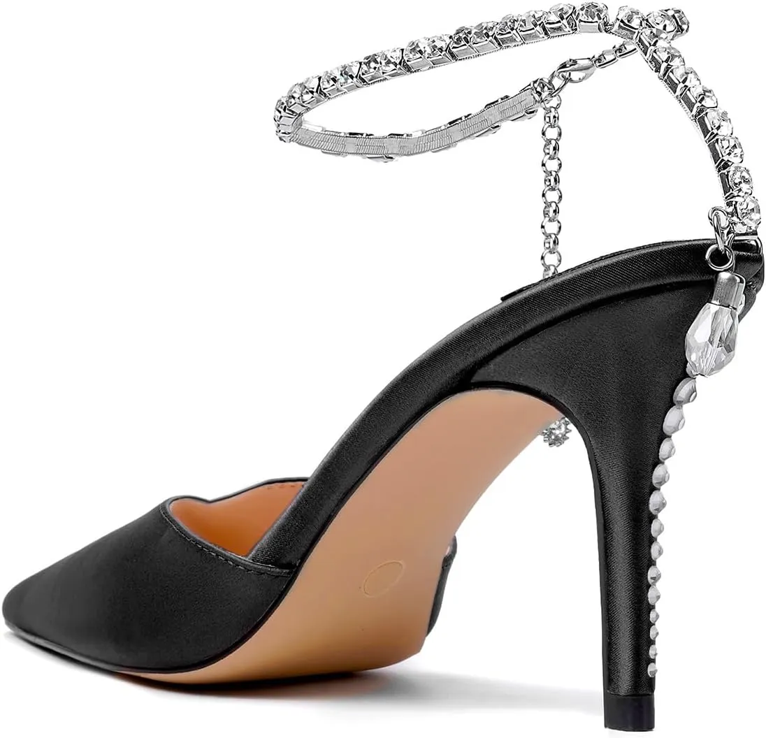 Vertundy Women's High Heel Stiletto Pumps Closed Pointed Toe Ankle Strap Fashion Strappy Sandals Comfortable Party Wedding Dressy Shoes 3.3IN