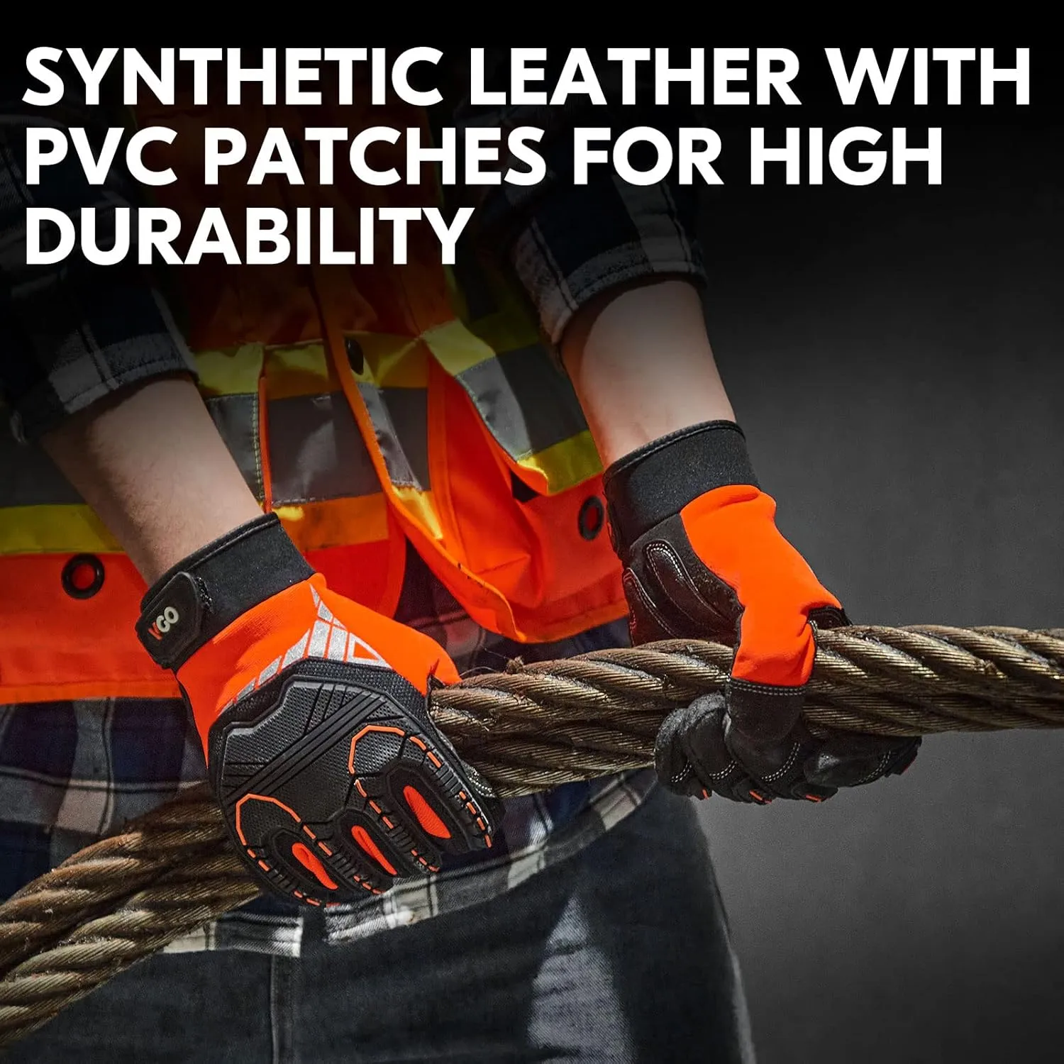 Vgo... 1-Pair Safety Work Gloves - Mechanics, Impact & Anti-Vibration - Rigger & Heavy Duty (XL, Orange, SL8849IP)
