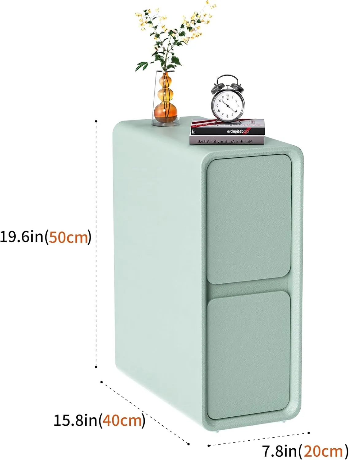 VICITON Modern Narrow Faux Leather Nightstand, Solid Wood Drawer, Storage Accent Table, Small Side End Table for Bedroom (Blue, Narrow)