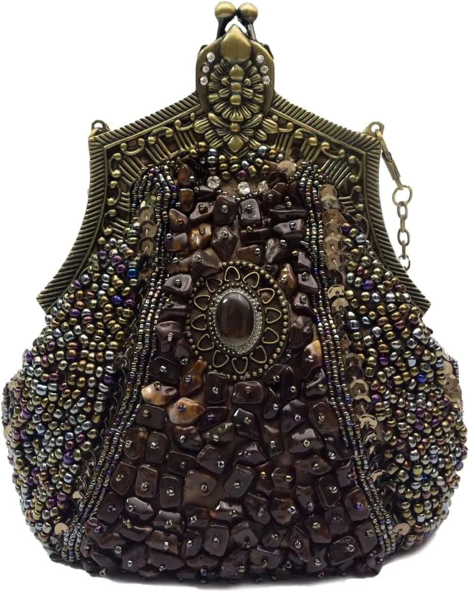 Vintage 1920s Beaded Evening Bag Women Pearl Clutch Bag Sequin Rhinestone Handbag Bridal Wedding Purse