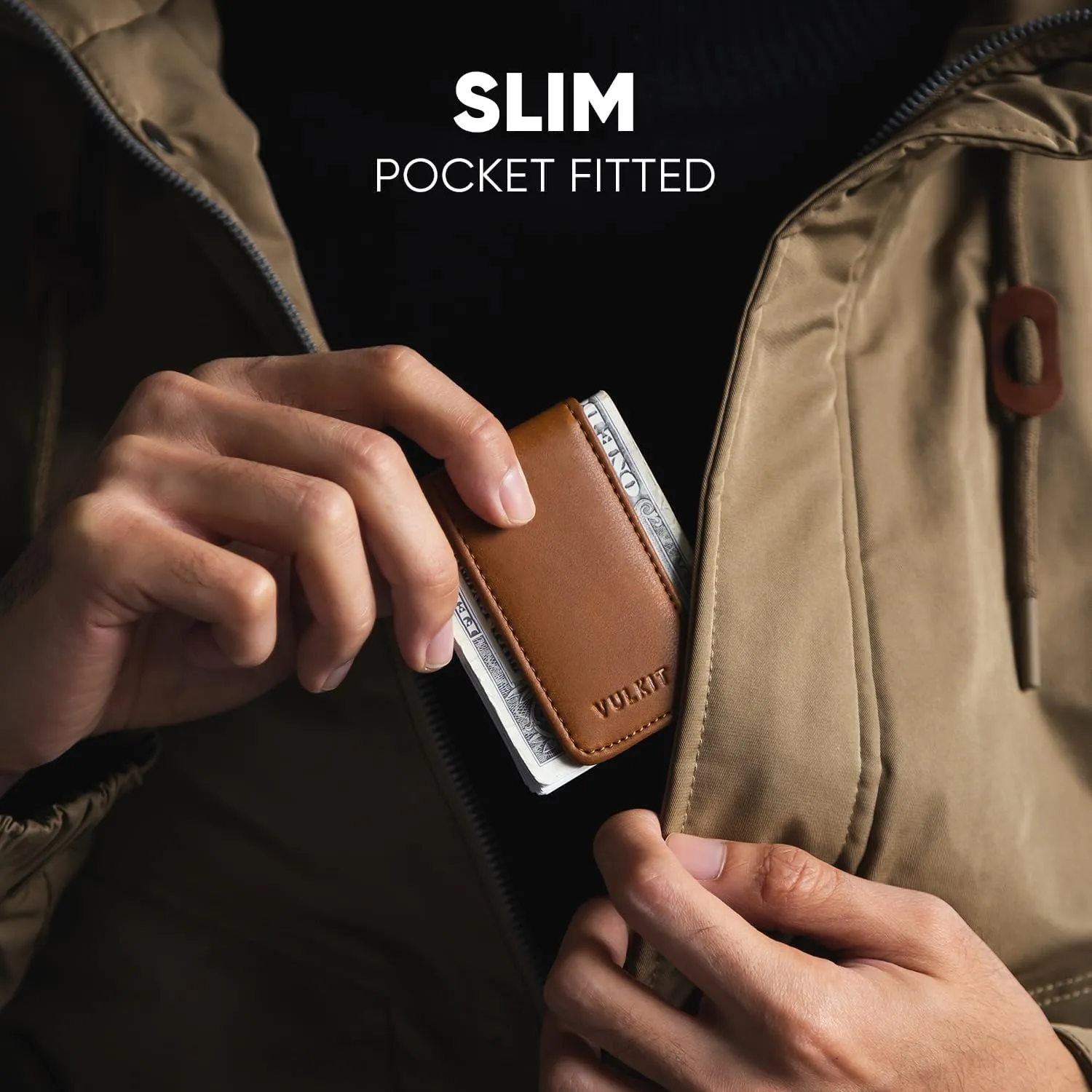 VULKIT Magnetic Money Clip Leather Money Holder Minimalist Design Holds Up to 15 Cash