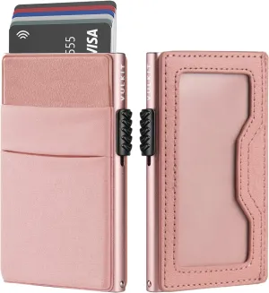VULKIT Minimalist Wallet with ID Window & EDC Pocket Pop Up Card Holder RFID Blocking Slim Wallet Design for Airtag Coins Cash & Credit Cards