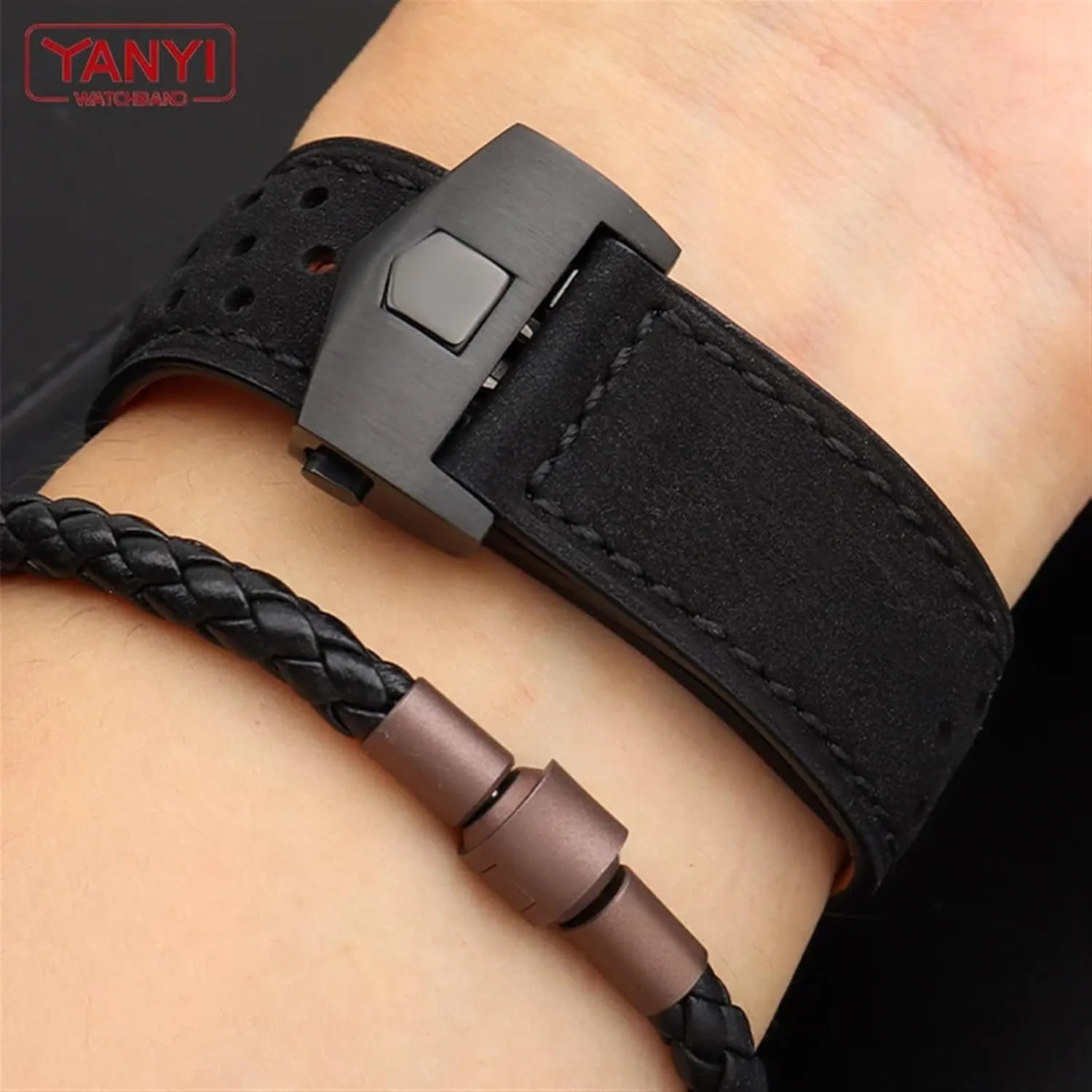 Watchband 22mm Genuine leather bracelet watch strap mens wristwatches band fold buckle Nubuck watchbands wristband accessories