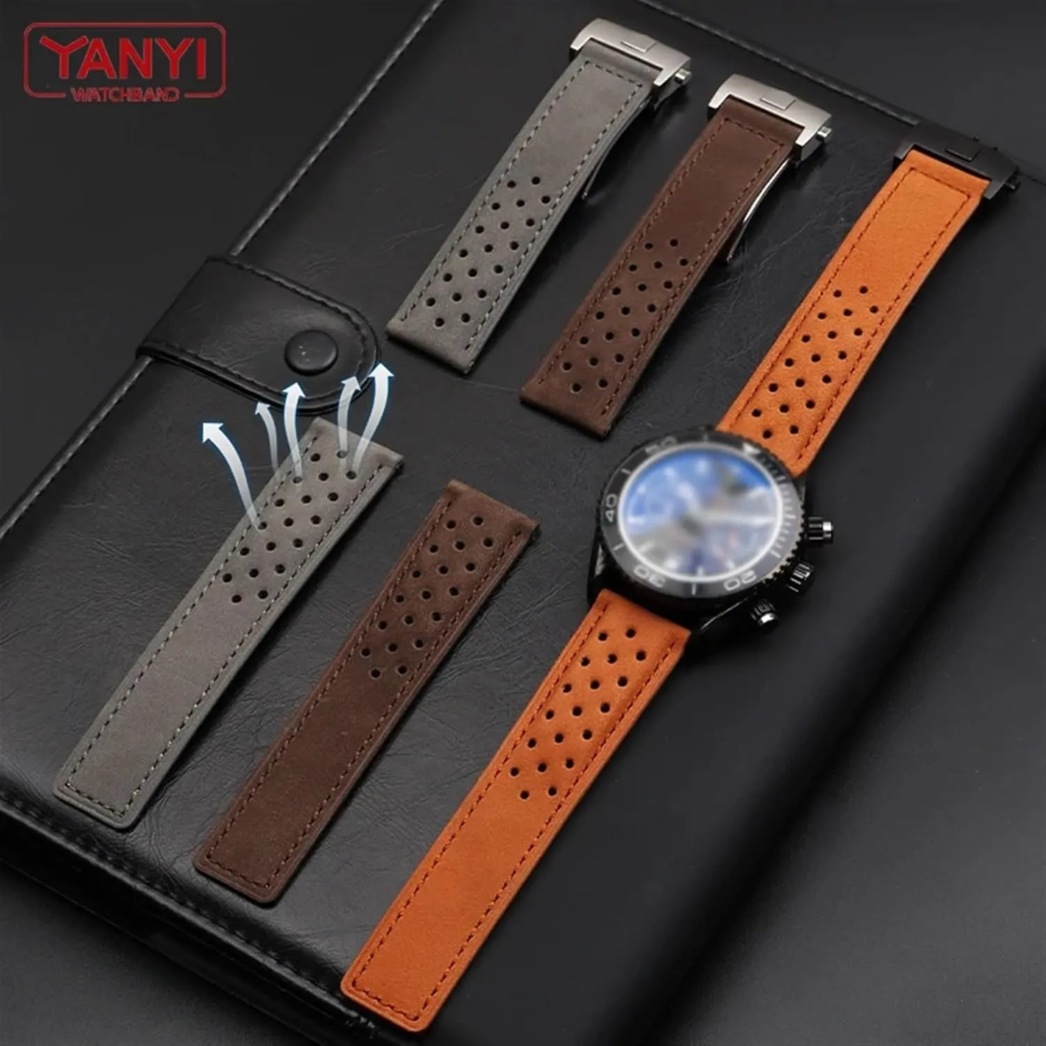 Watchband 22mm Genuine leather bracelet watch strap mens wristwatches band fold buckle Nubuck watchbands wristband accessories