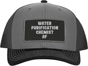 Water Purification Chemist AF - Leather Black Patch Engraved Trucker Hat