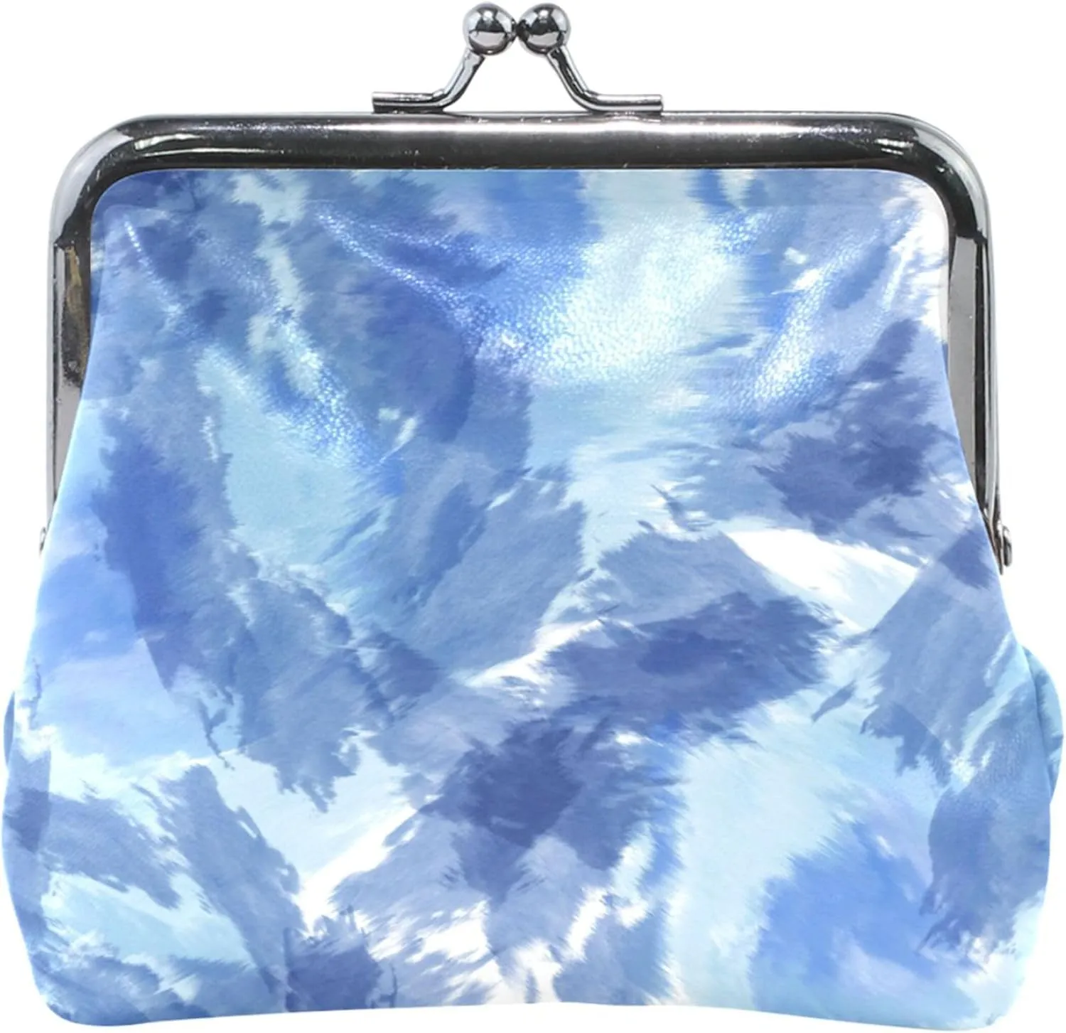 Watercolor Marble Indigo Leather Coin Pouch for Women Cute Buckle Kiss Lock Small Pouch Coin Wallet