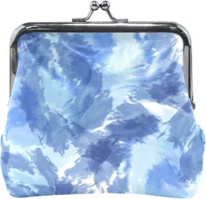 Watercolor Marble Indigo Leather Coin Pouch for Women Cute Buckle Kiss Lock Small Pouch Coin Wallet
