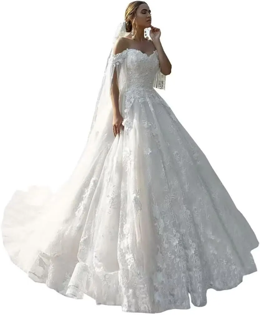 Wedding Dresses for Bride 2024 Boho Beach Lace Appliques Mermaid Beaded V Neck Bridal Gown for Women with Train