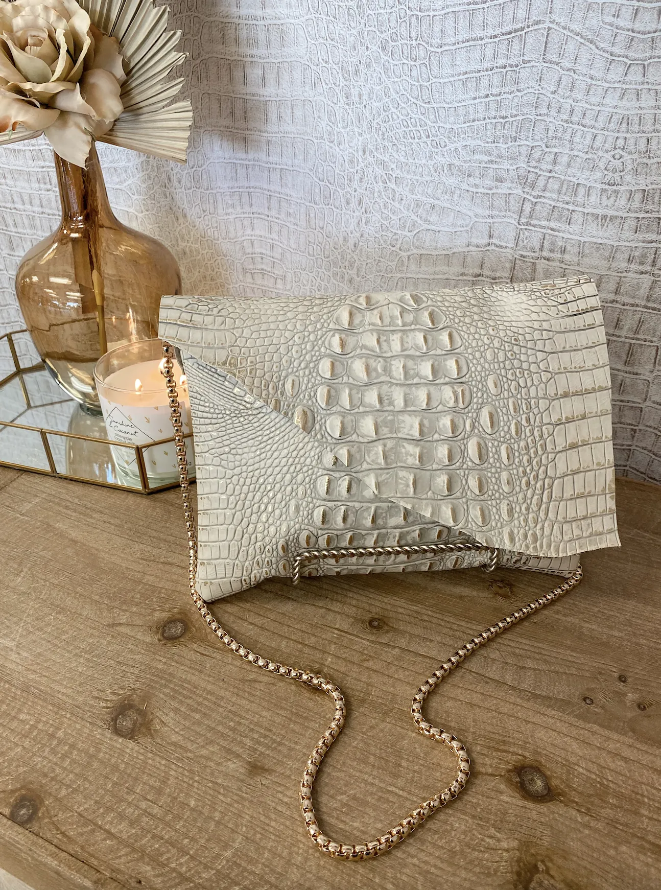 White/Gold Croc Crossbody/Clutch