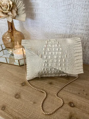 White/Gold Croc Crossbody/Clutch