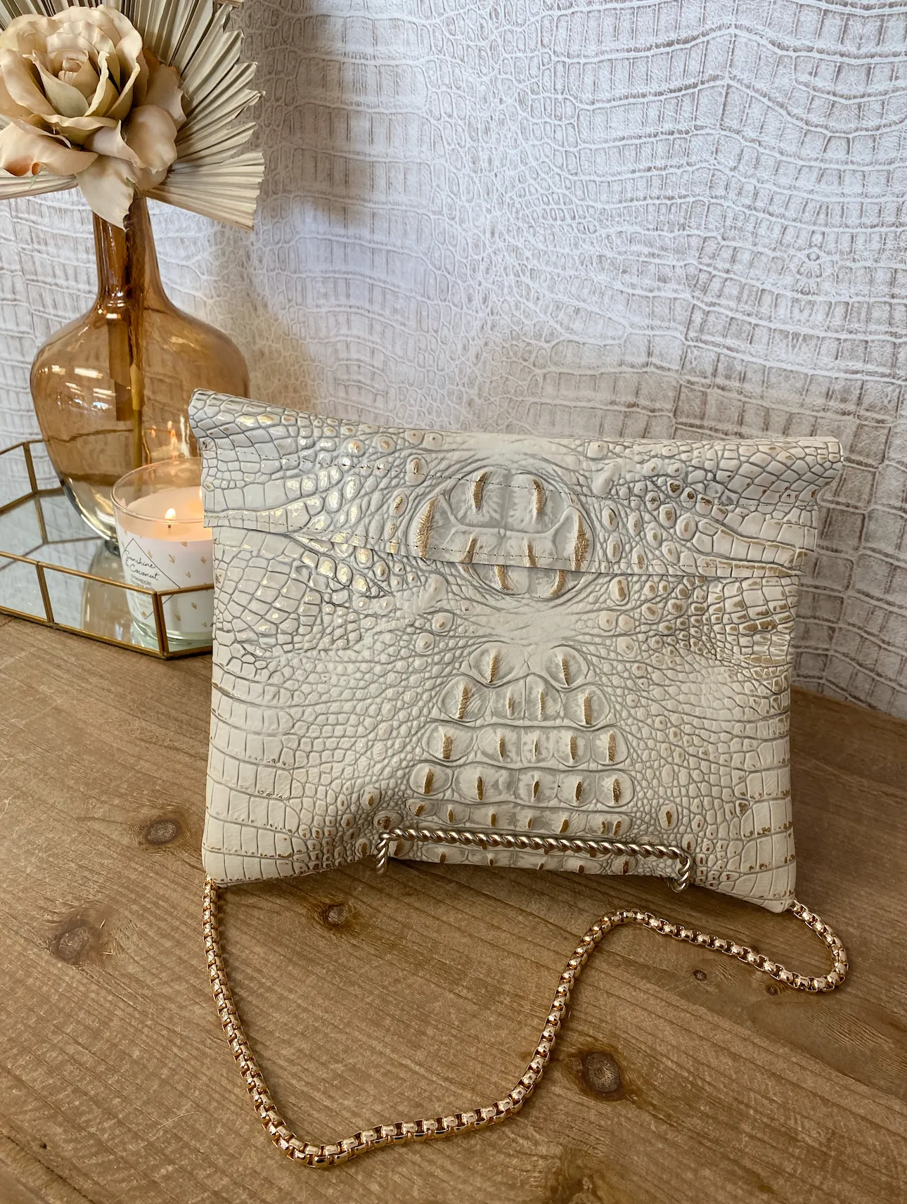 White/Gold Croc Crossbody/Clutch