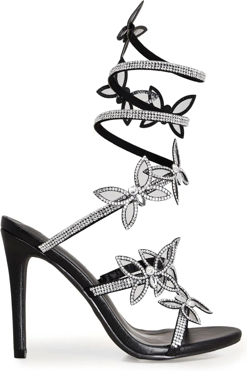 Wild Diva Women Rhinestone Butterfly Spiral Wrap Around High Heel Sandals