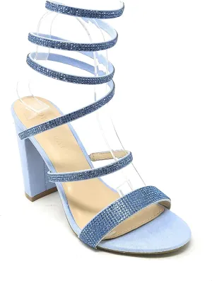 Wild Diva Women's Formal Rhinestone Coil Spiral Ankle Wrap Strap High Chunky Block Heels Morris-567