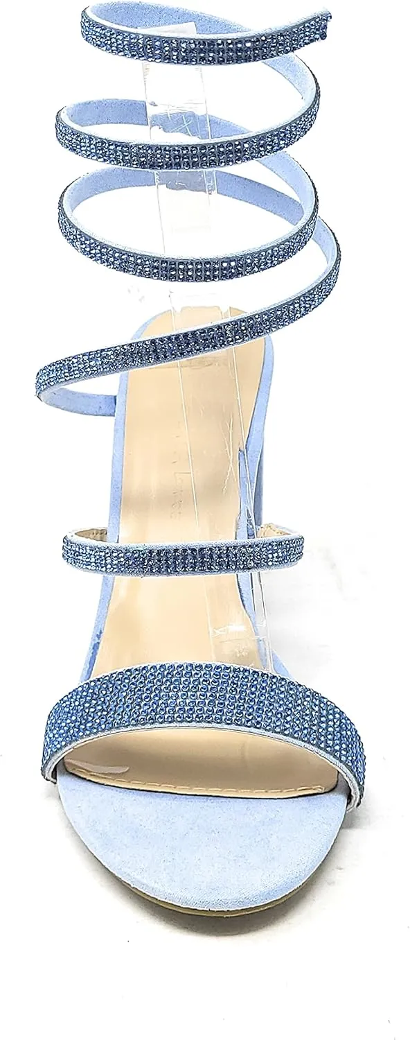 Wild Diva Women's Formal Rhinestone Coil Spiral Ankle Wrap Strap High Chunky Block Heels Morris-567