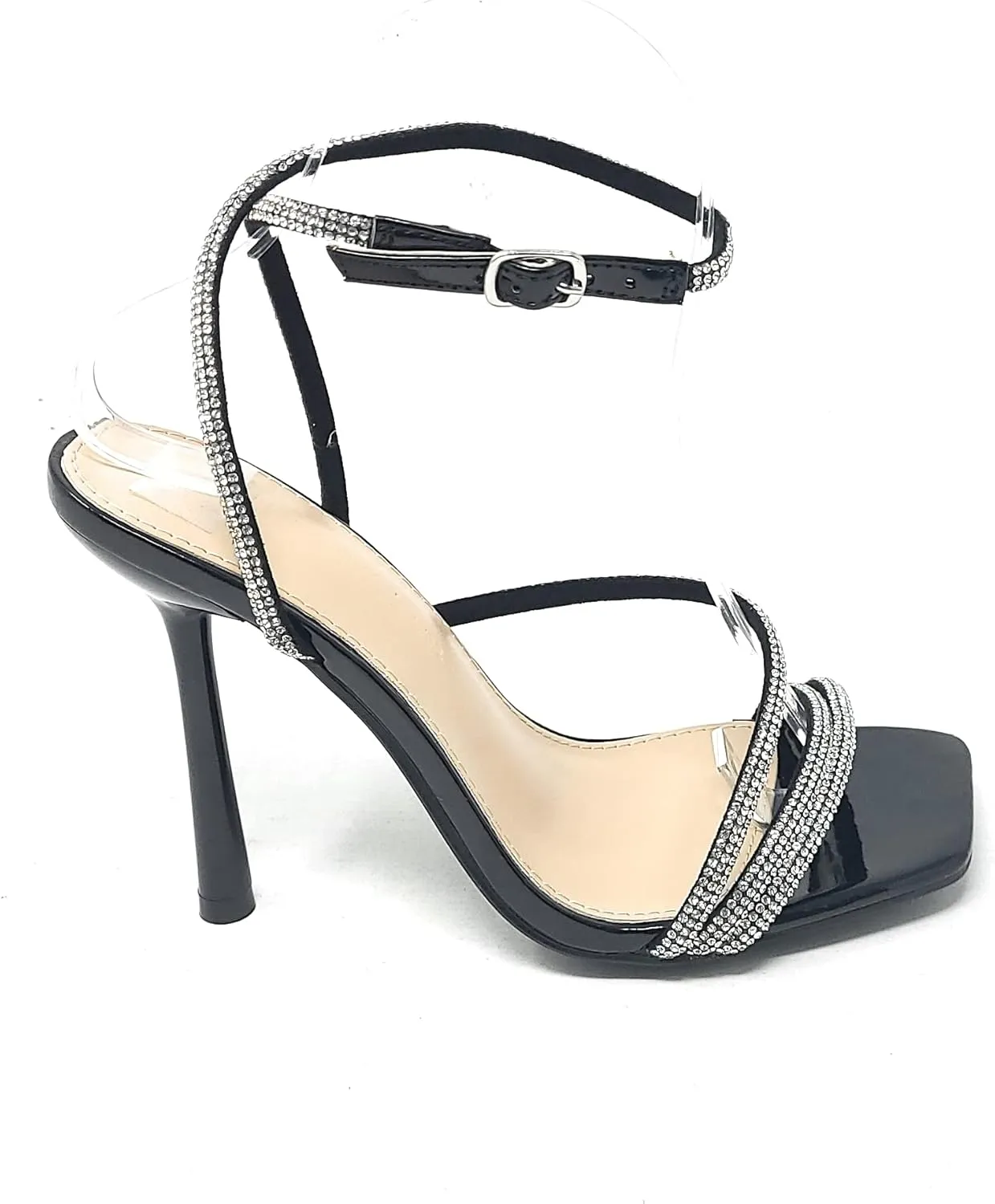 Wild Diva Women's Square Toe Rhinestone Embellished Straps Formal Stiletto High Heels Narala-02