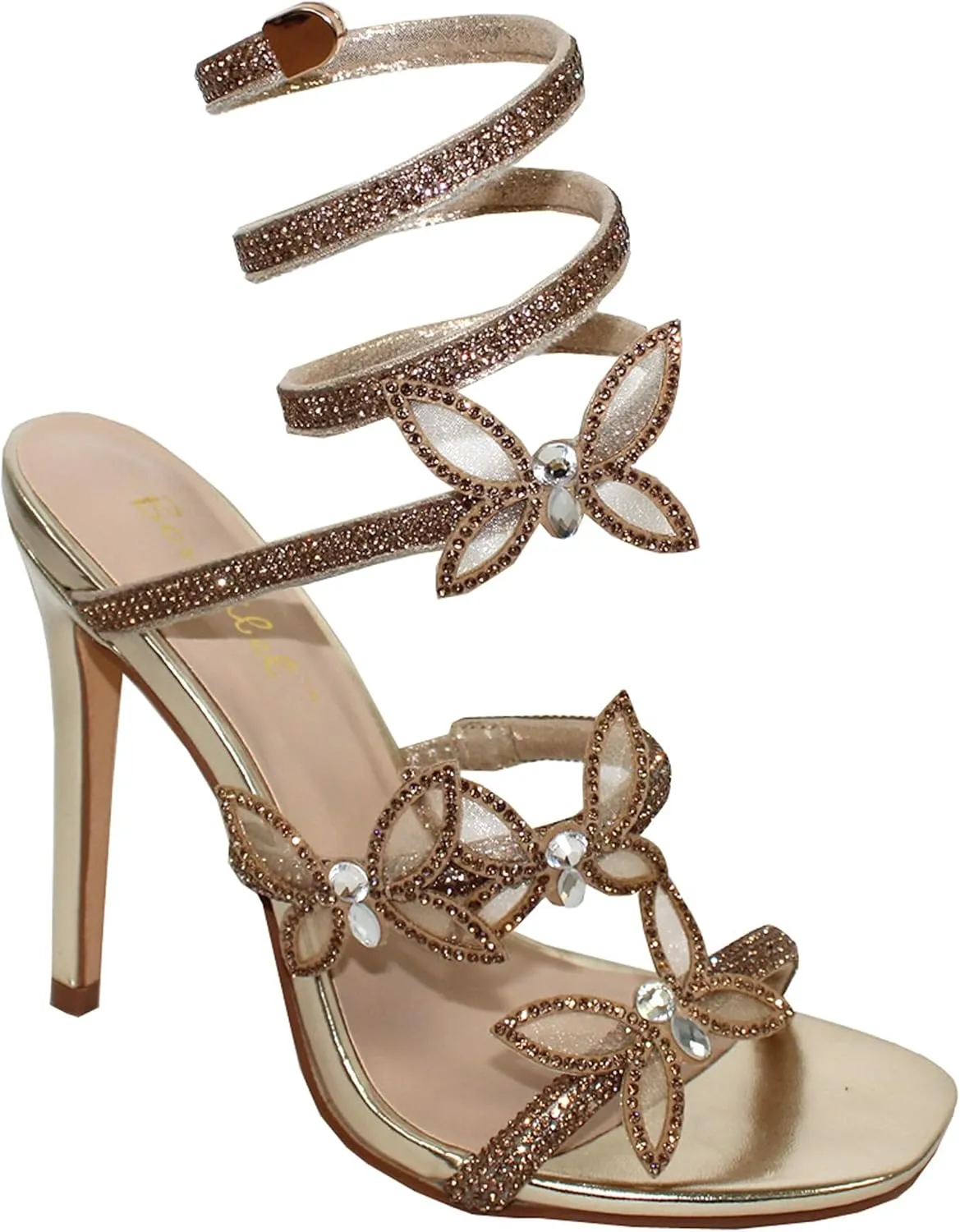 Women Butterfly Rhinestone Strappy High Heels Sandals